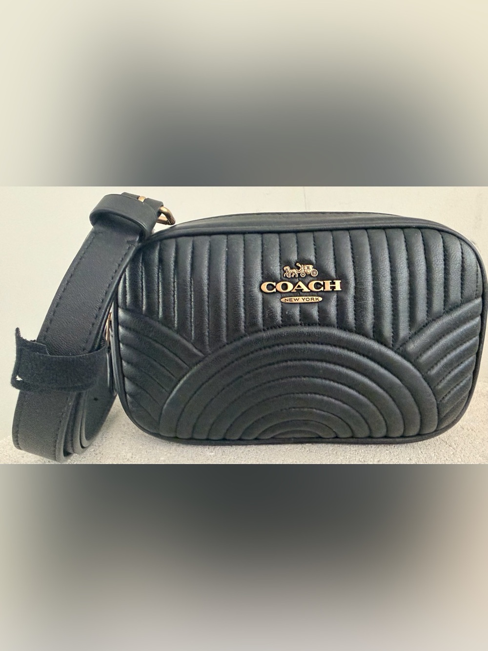 COACH Deco Quilted Black Leather Belt Bag Fanny Pack 39685